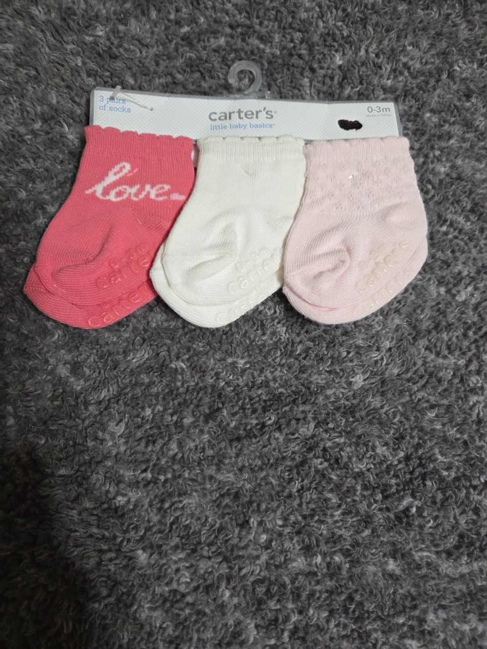 Carter's Baby Girls 3-Pack Socks - Hot Pink, White, Light Pink